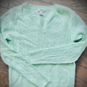 J. Crew V Neck Cable Knit Sweater - Mint Green XS